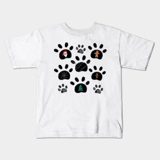 Paw print with Christmas symbols ugly christmas sweater Kids T-Shirt